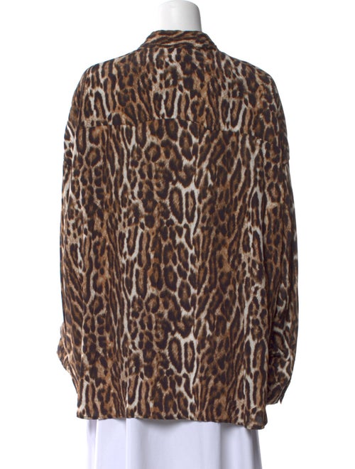 R13 Animal Print Cowl Neck Button-Up Top