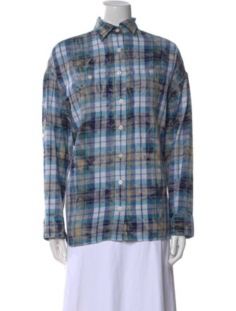 R13 Plaid Print Long Sleeve Button-Up Top