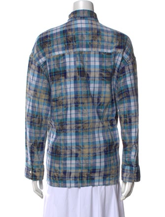 R13 Plaid Print Long Sleeve Button-Up Top