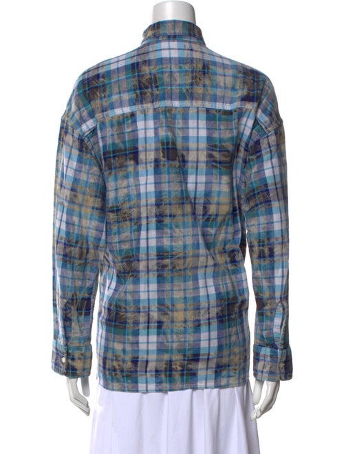 R13 Plaid Print Long Sleeve Button-Up Top