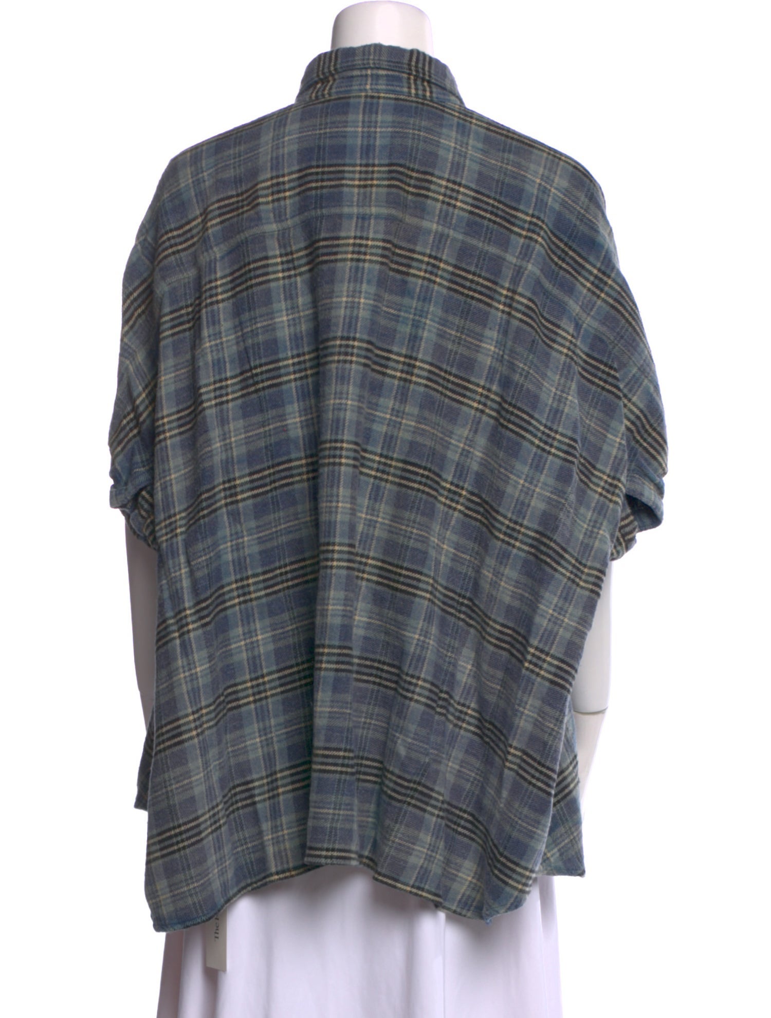 R13 Plaid Print Short Sleeve Button-Up Top