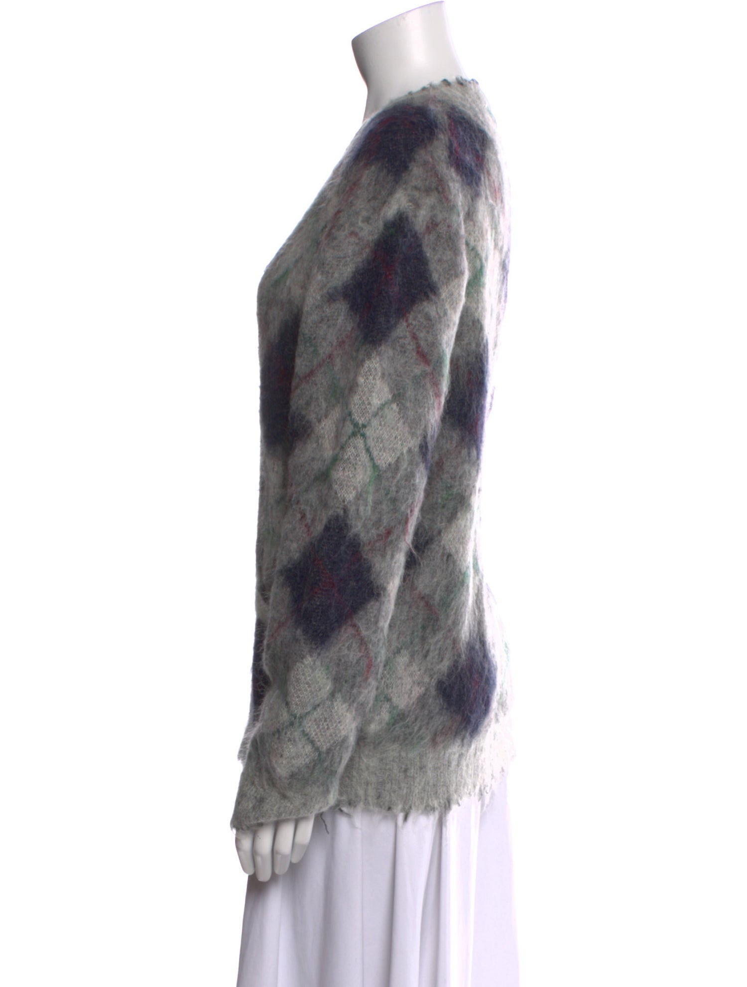 R13 Plaid Print V-Neck Sweater