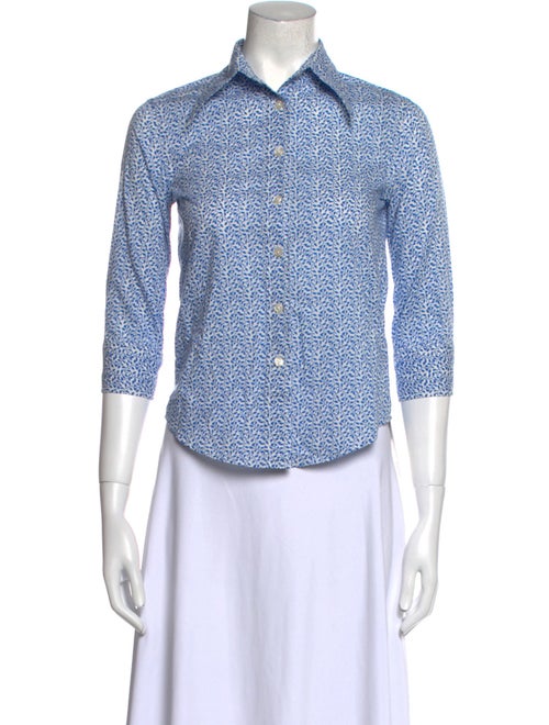 R13 Printed Three-Quarter Sleeve Button-Up Top