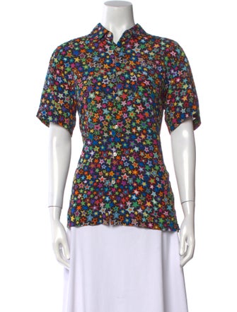 R13 Printed Short Sleeve Button-Up Top