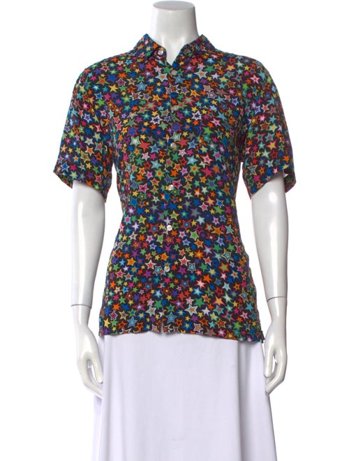 R13 Printed Short Sleeve Button-Up Top