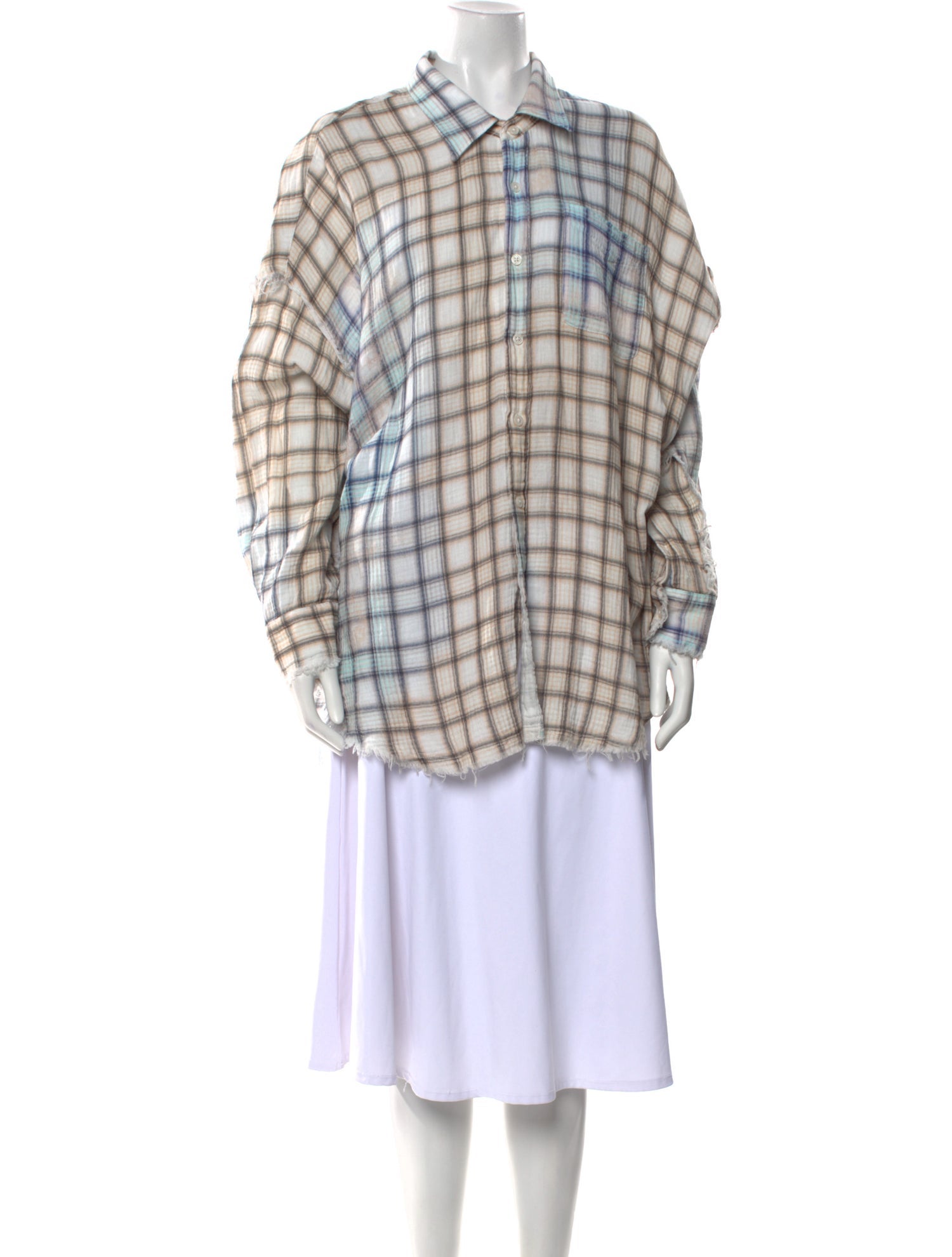 R13 Plaid Print Long Sleeve Button-Up Top