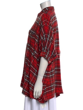 R13 Plaid Print Short Sleeve Button-Up Top