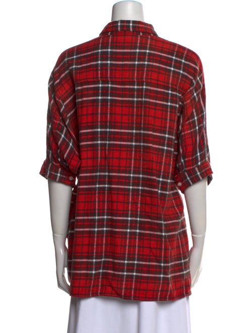 R13 Plaid Print Short Sleeve Button-Up Top