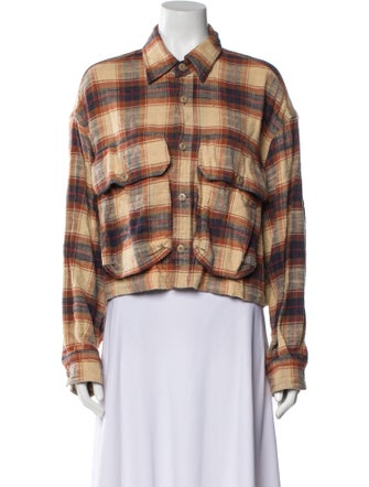 R13 Plaid Print Long Sleeve Button-Up Top