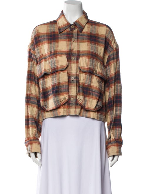 R13 Plaid Print Long Sleeve Button-Up Top