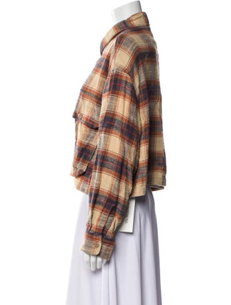 R13 Plaid Print Long Sleeve Button-Up Top