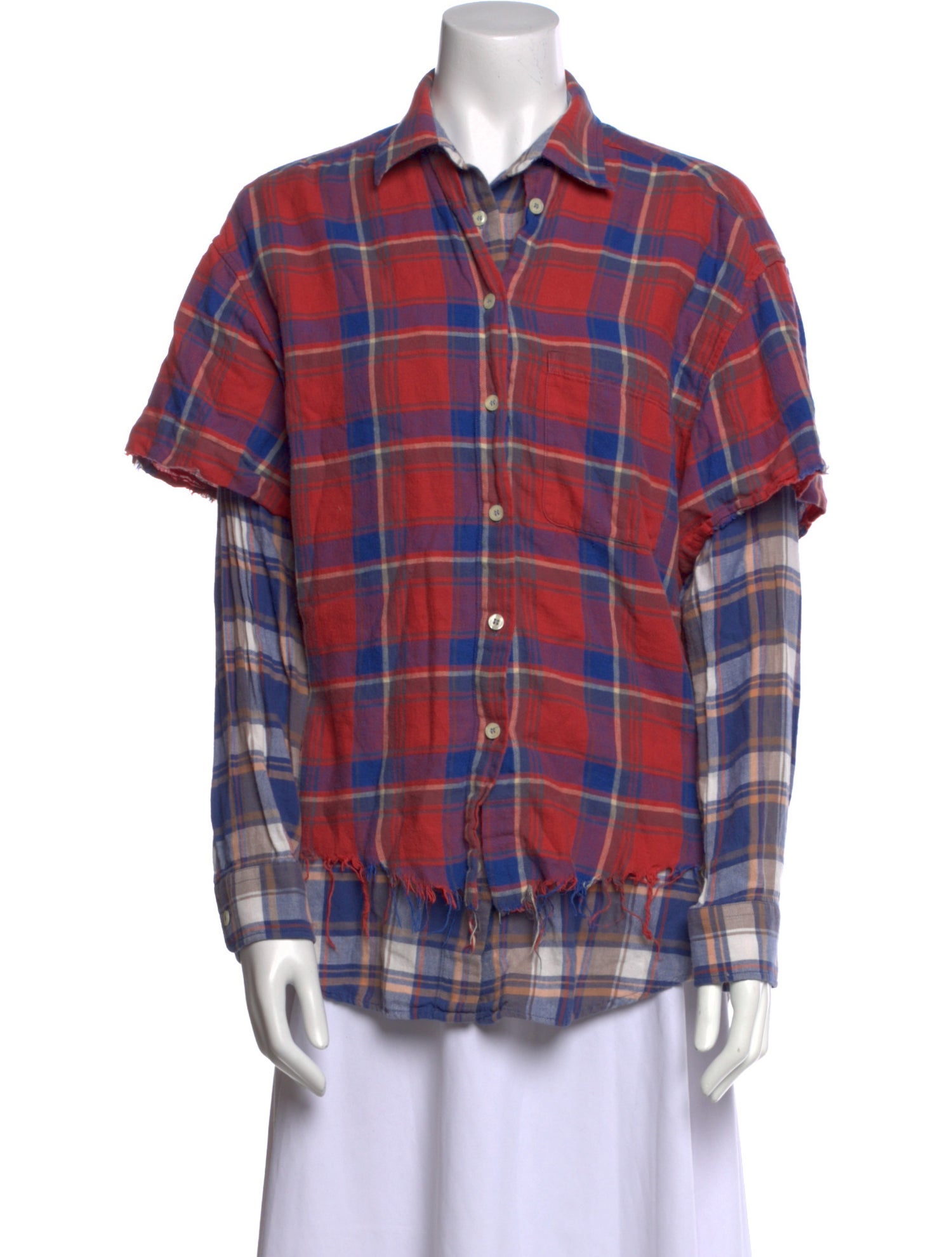 R13 Plaid Print Short Sleeve Button-Up Top