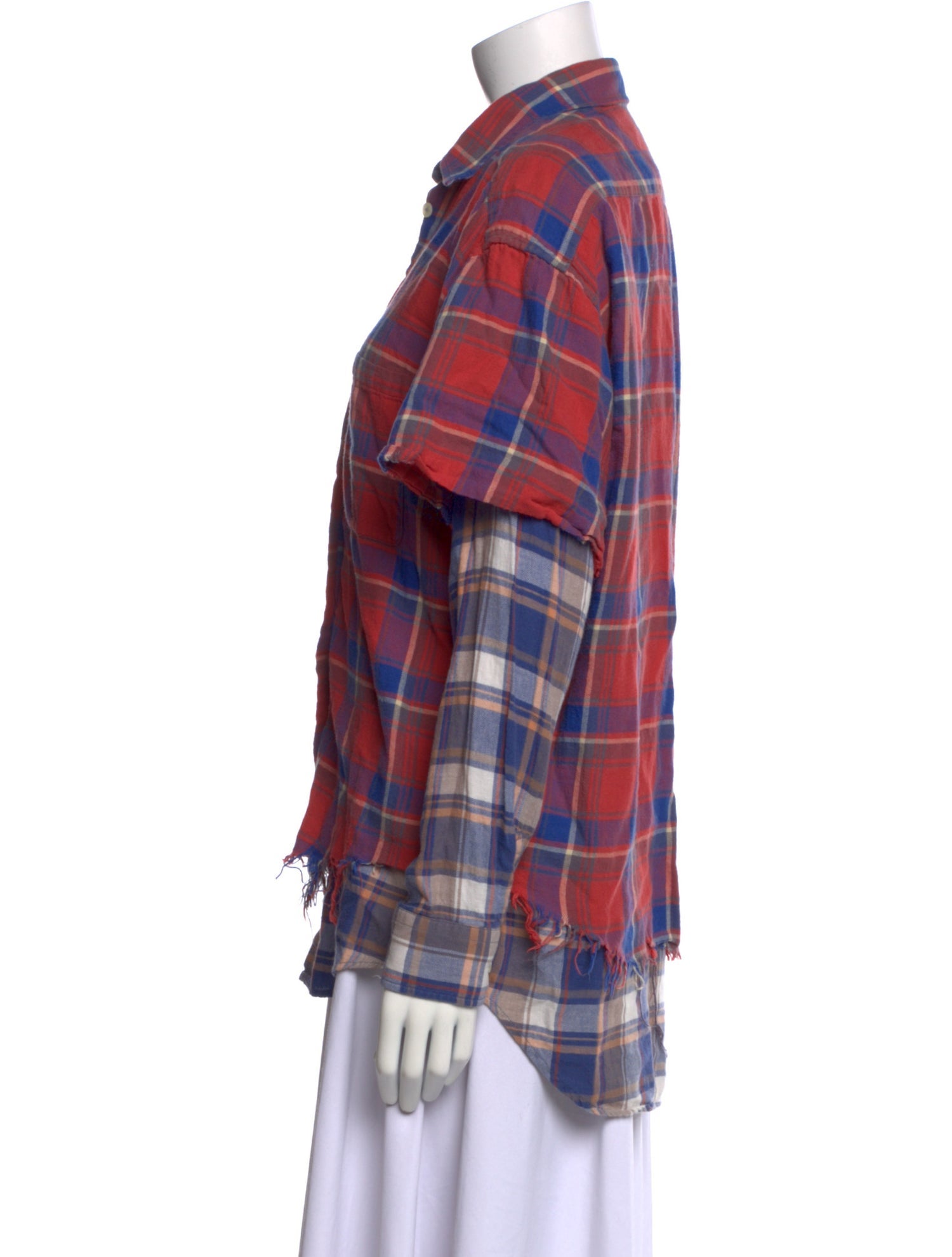 R13 Plaid Print Short Sleeve Button-Up Top