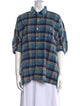 R13 Plaid Print Short Sleeve Button-Up Top