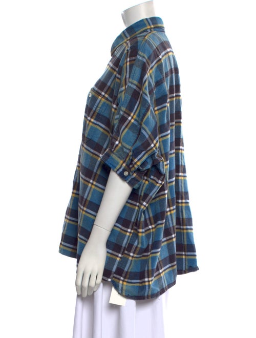 R13 Plaid Print Short Sleeve Button-Up Top