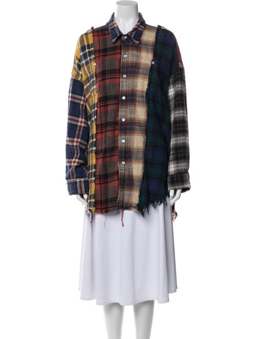 R13 Plaid Print Long Sleeve Button-Up Top