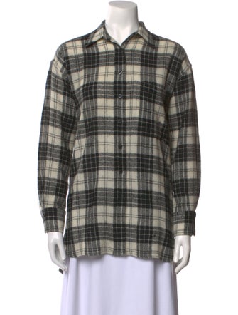 R13 Wool Plaid Print Button-Up Top