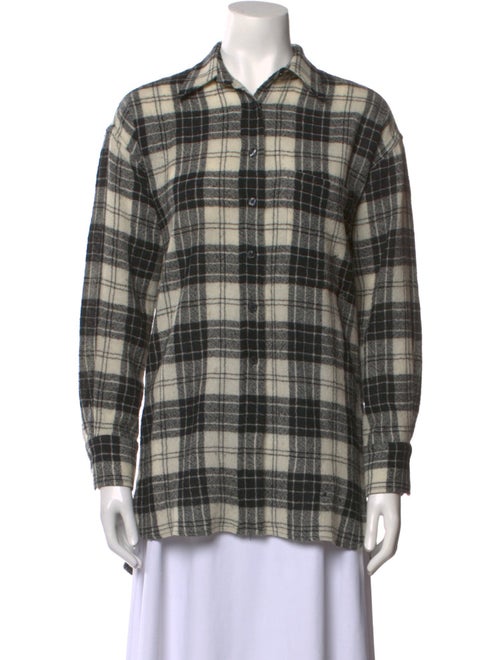 R13 Wool Plaid Print Button-Up Top
