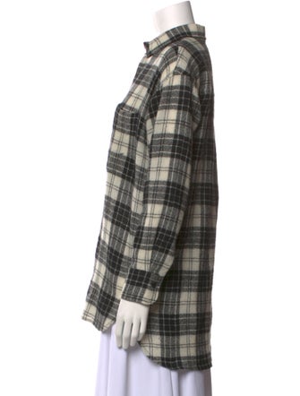 R13 Wool Plaid Print Button-Up Top