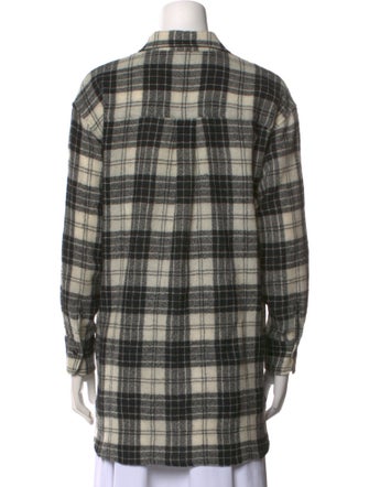 R13 Wool Plaid Print Button-Up Top