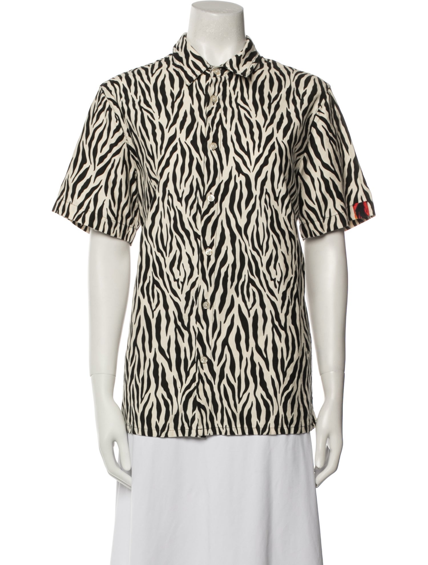 R13 Animal Print Short Sleeve Button-Up Top