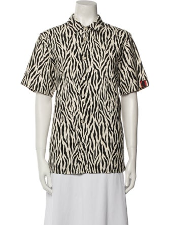 R13 Animal Print Short Sleeve Button-Up Top