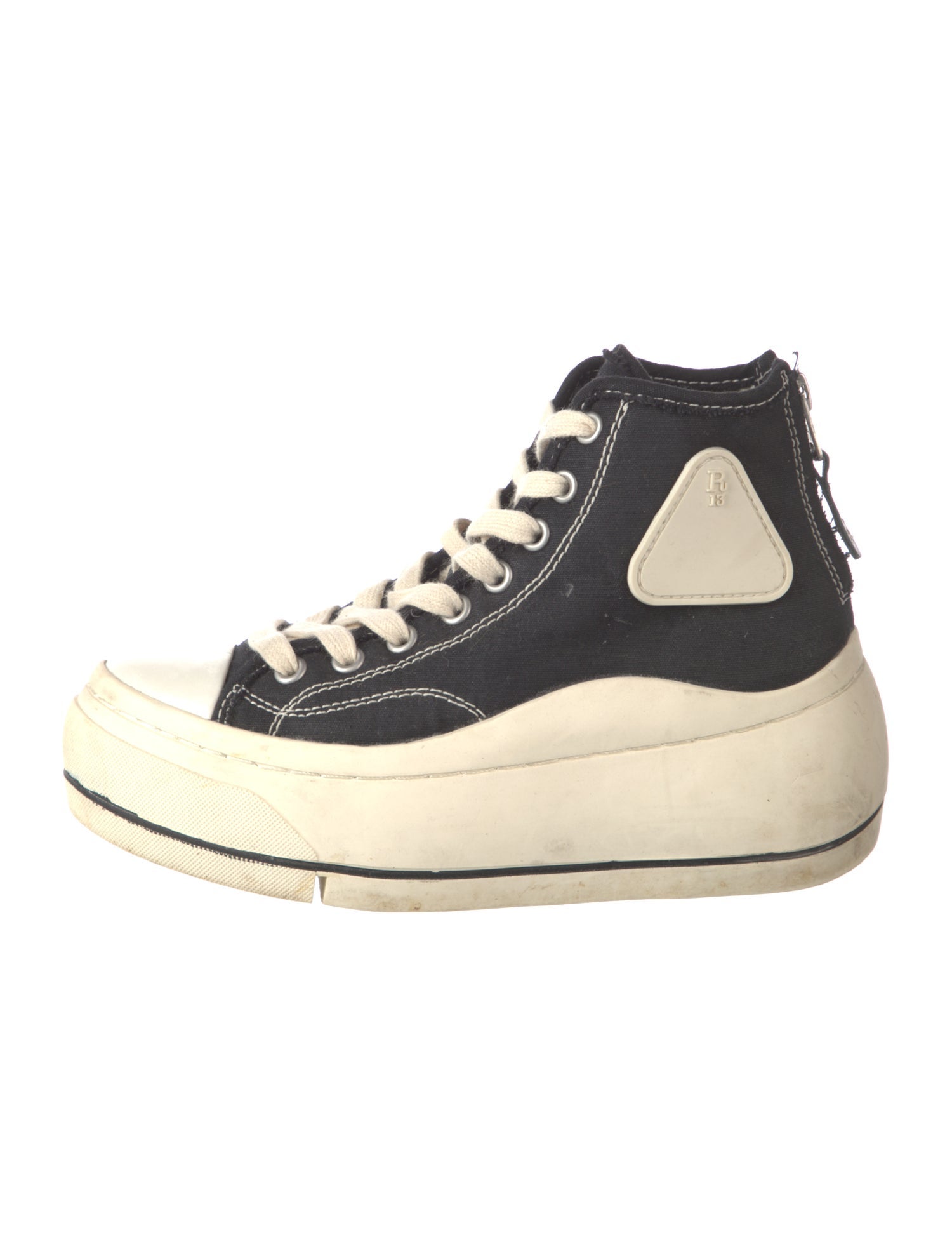 R13 Canvas Colorblock Pattern Wedge Sneakers