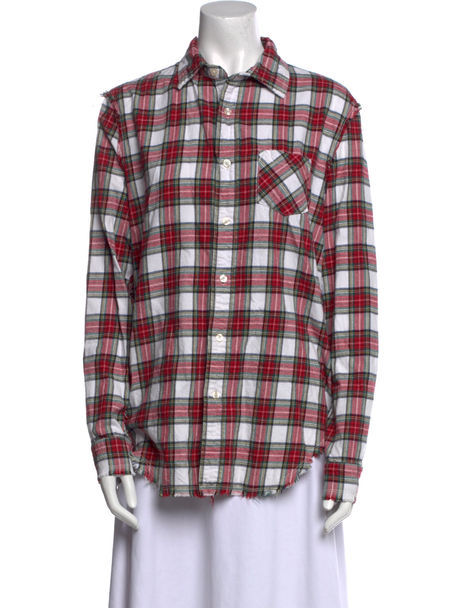 R13 Plaid Print Long Sleeve Button-Up Top
