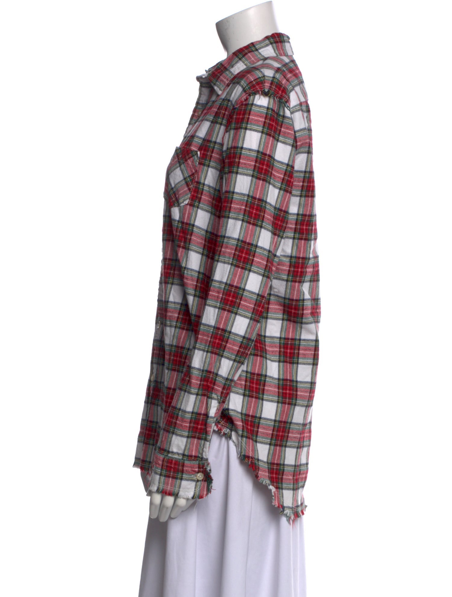 R13 Plaid Print Long Sleeve Button-Up Top