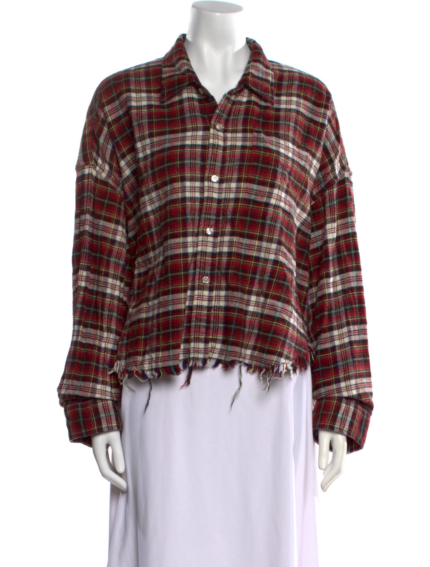 R13 Plaid Print Long Sleeve Button-Up Top
