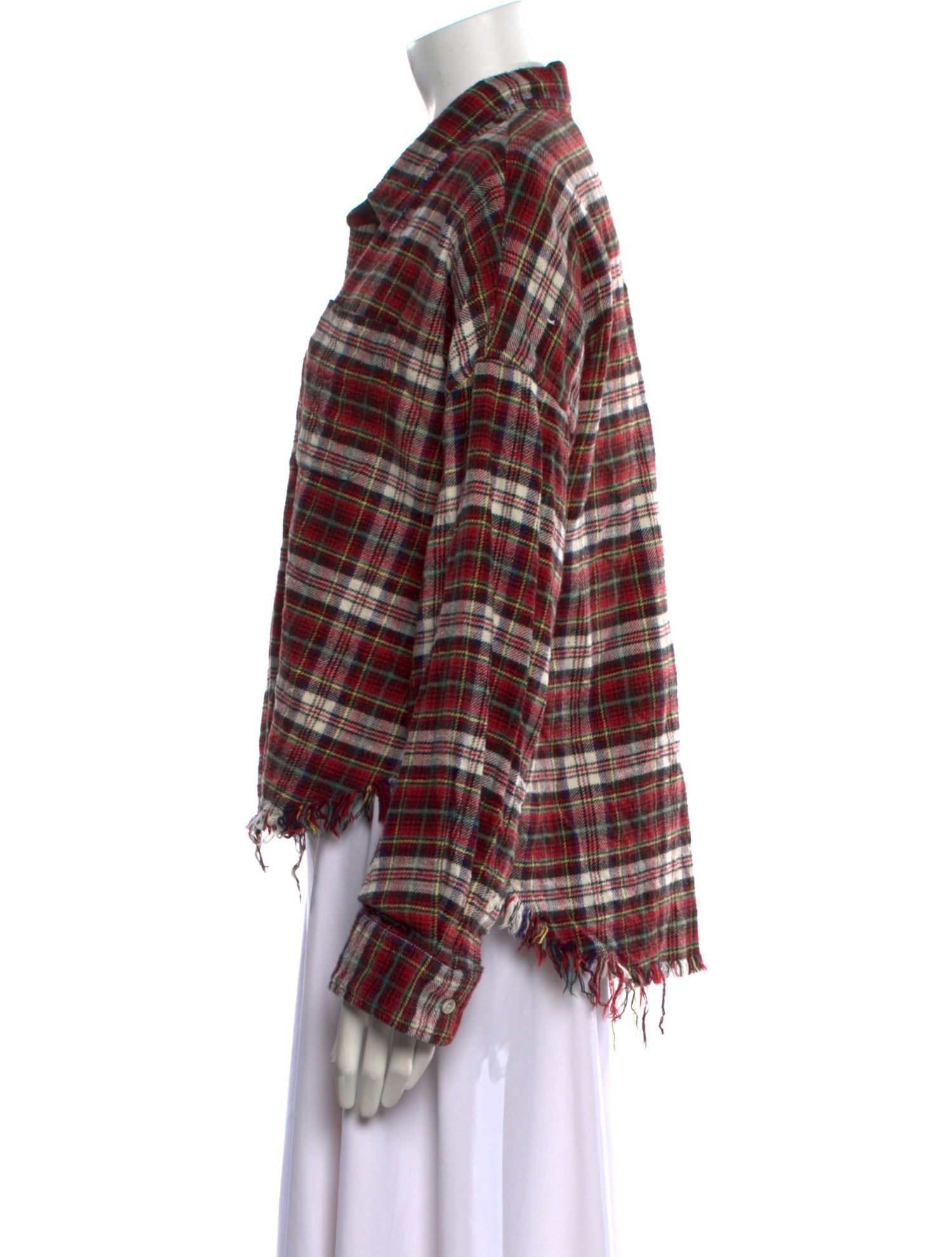 R13 Plaid Print Long Sleeve Button-Up Top