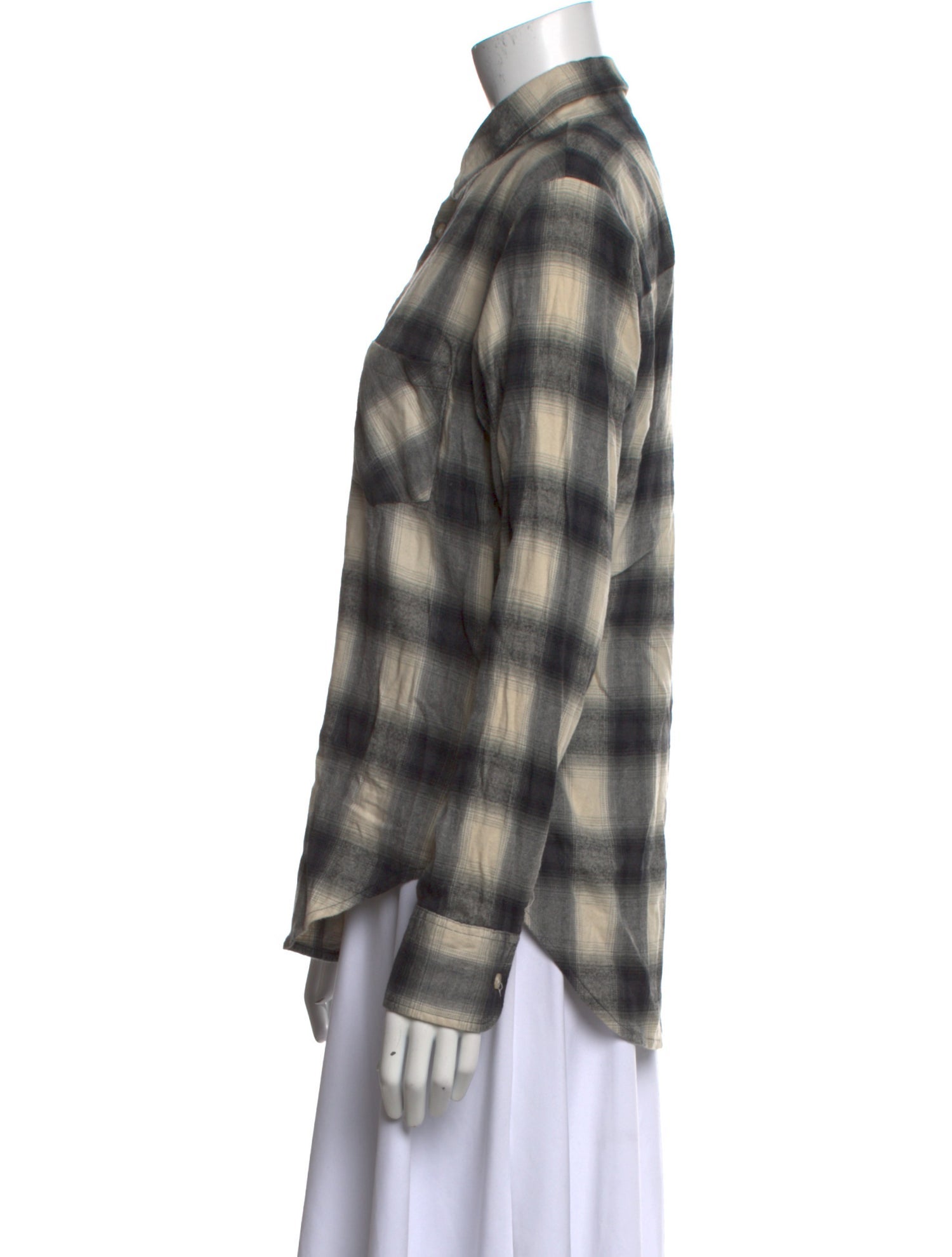 R13 Plaid Print Long Sleeve Button-Up Top