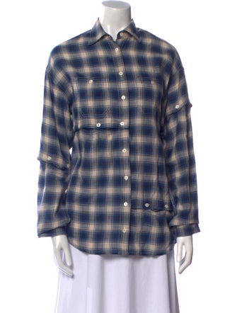 R13 Plaid Print Long Sleeve Button-Up Top