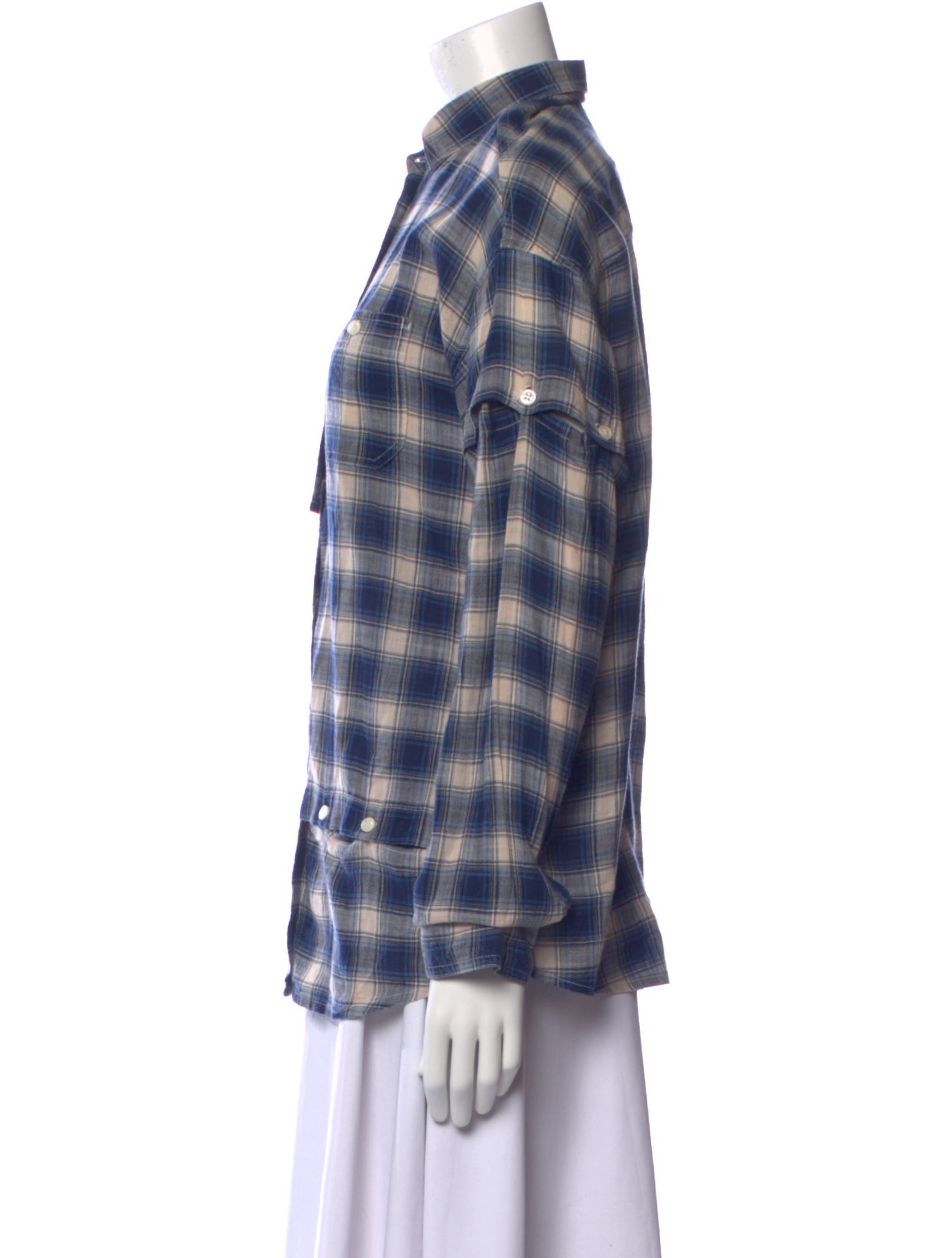 R13 Plaid Print Long Sleeve Button-Up Top