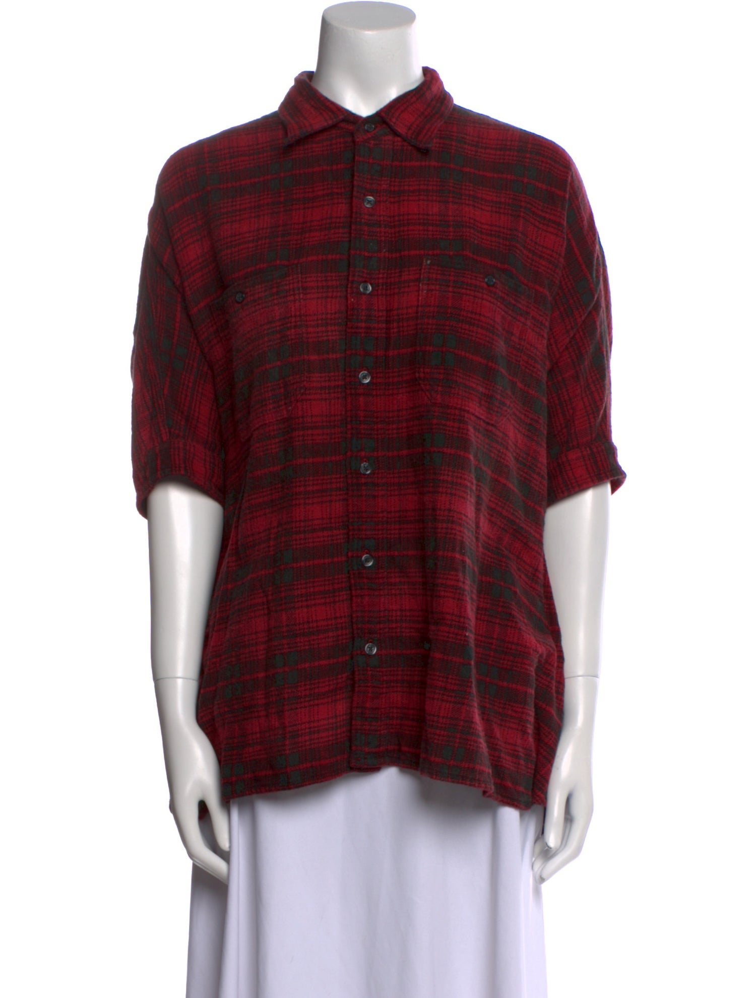 R13 Plaid Print Short Sleeve Button-Up Top