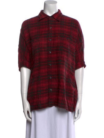 R13 Plaid Print Short Sleeve Button-Up Top