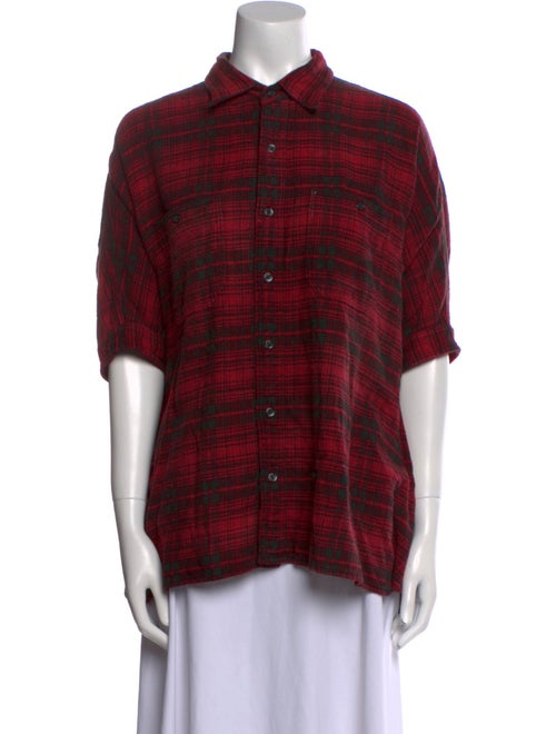 R13 Plaid Print Short Sleeve Button-Up Top