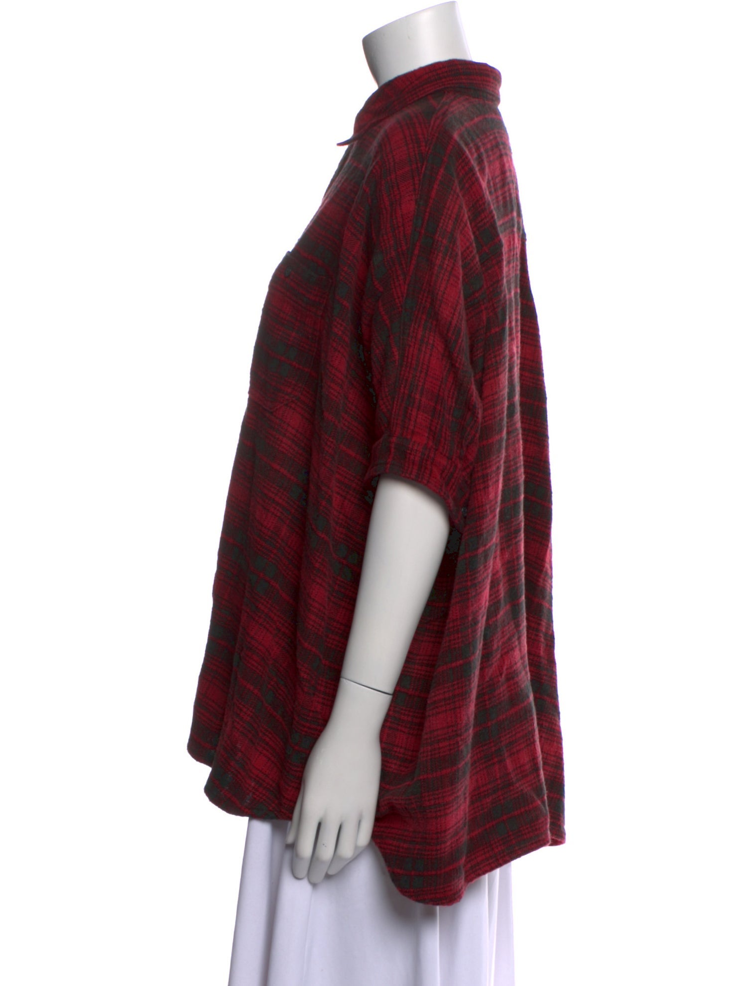 R13 Plaid Print Short Sleeve Button-Up Top