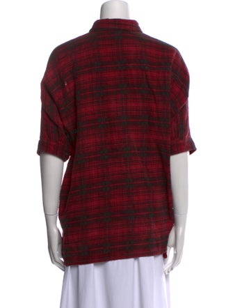 R13 Plaid Print Short Sleeve Button-Up Top