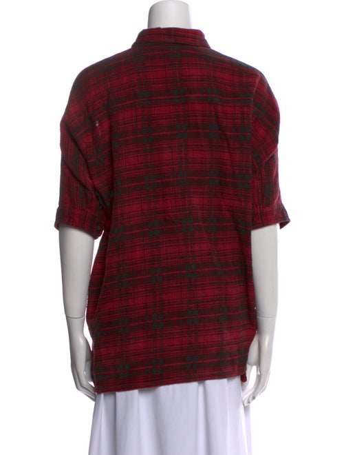R13 Plaid Print Short Sleeve Button-Up Top