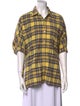 R13 Plaid Print Short Sleeve Button-Up Top