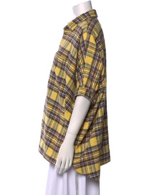 R13 Plaid Print Short Sleeve Button-Up Top