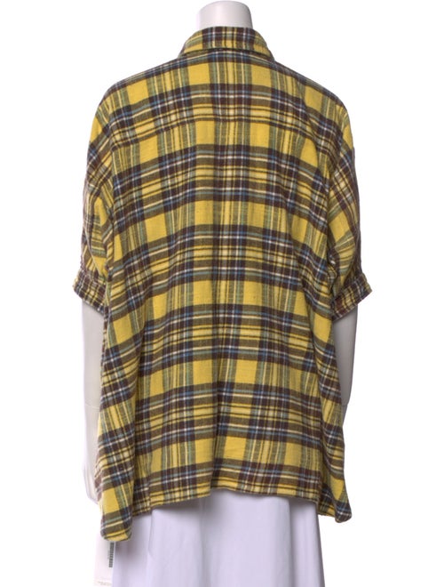 R13 Plaid Print Short Sleeve Button-Up Top