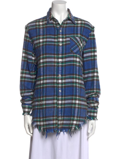 R13 Plaid Print Long Sleeve Button-Up Top