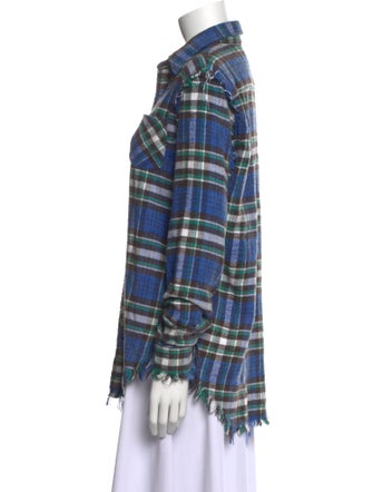 R13 Plaid Print Long Sleeve Button-Up Top