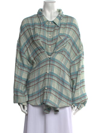 R13 Plaid Print Long Sleeve Button-Up Top