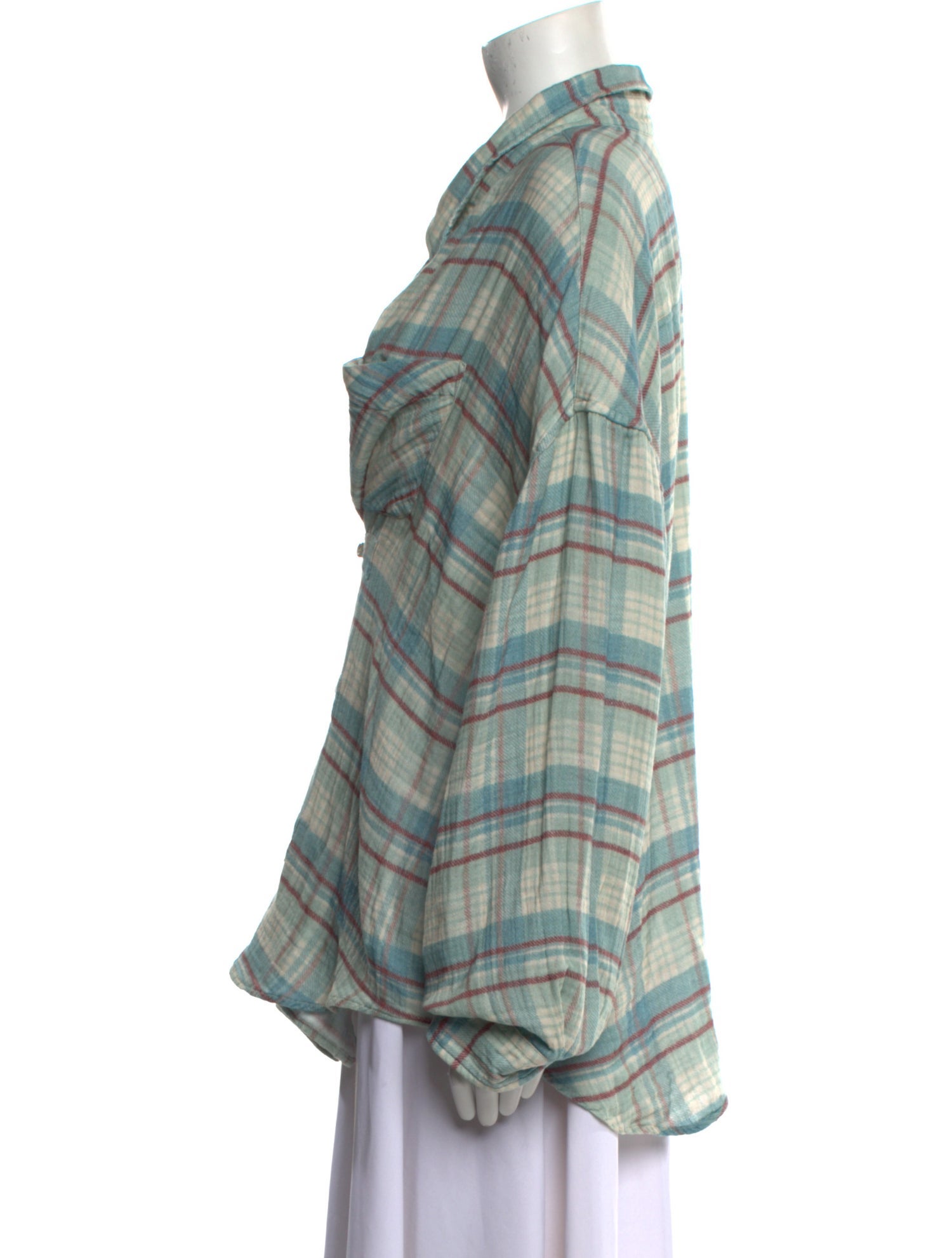 R13 Plaid Print Long Sleeve Button-Up Top