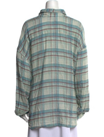 R13 Plaid Print Long Sleeve Button-Up Top