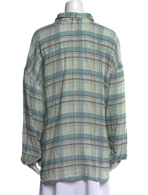 R13 Plaid Print Long Sleeve Button-Up Top