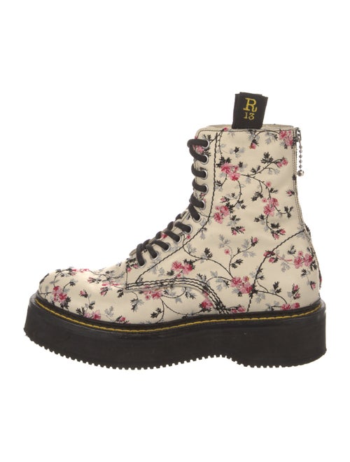 R13 Leather Floral Print Combat Boots